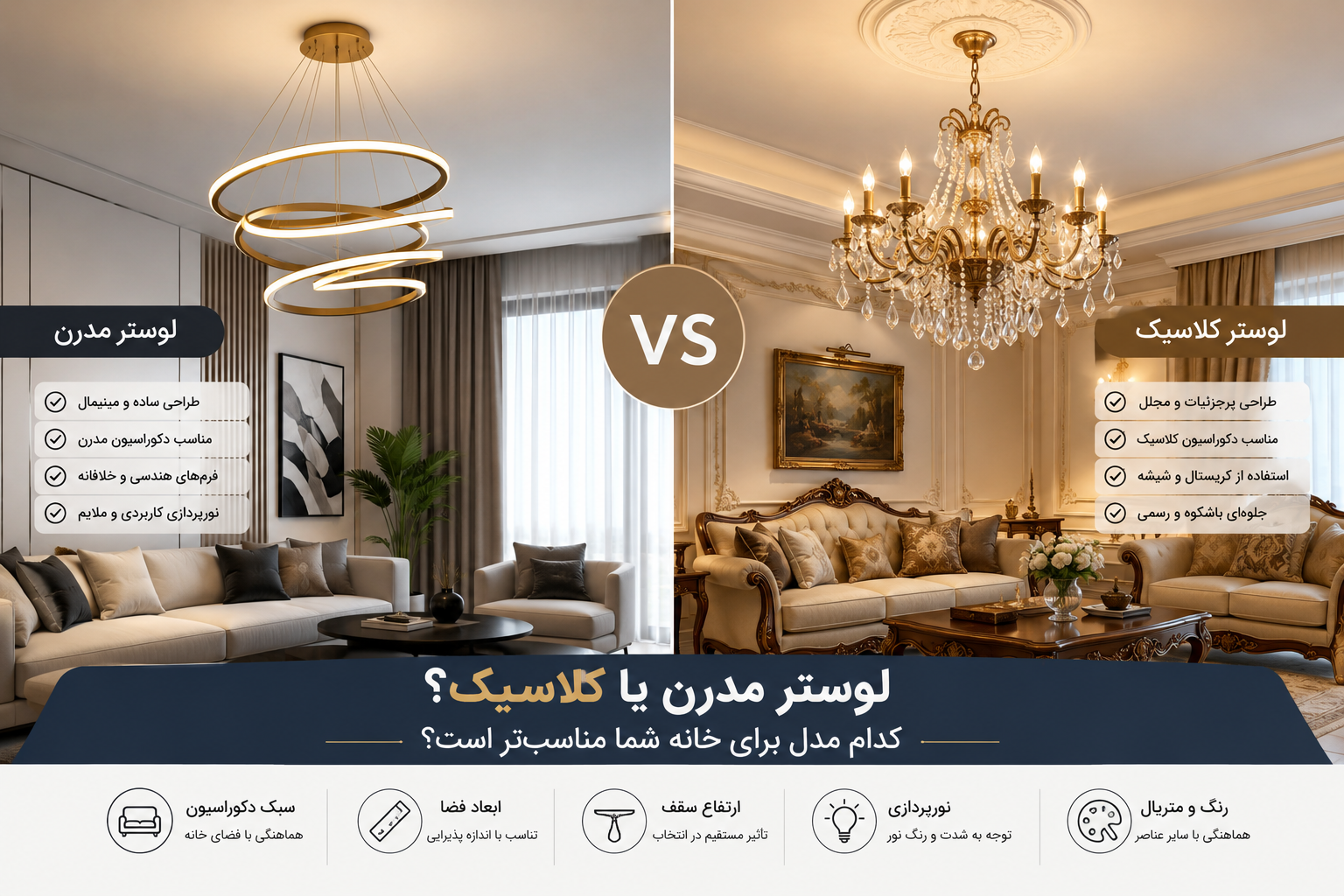 لوستر مدرن یا کلاسیک؟ کدام مدل برای خانه شما مناسب‌تر است؟