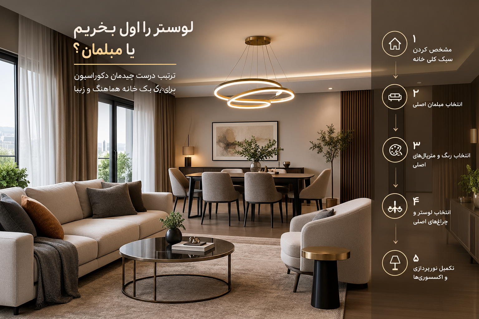 لوستر را اول بخریم یا مبلمان را؟ ترتیب درست چیدمان دکوراسیون